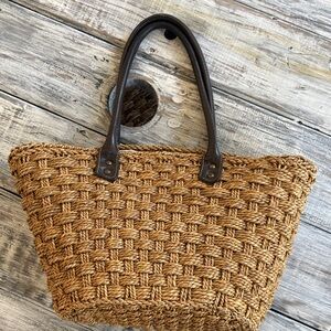 I Crew vintage rattan handbag with leather handles